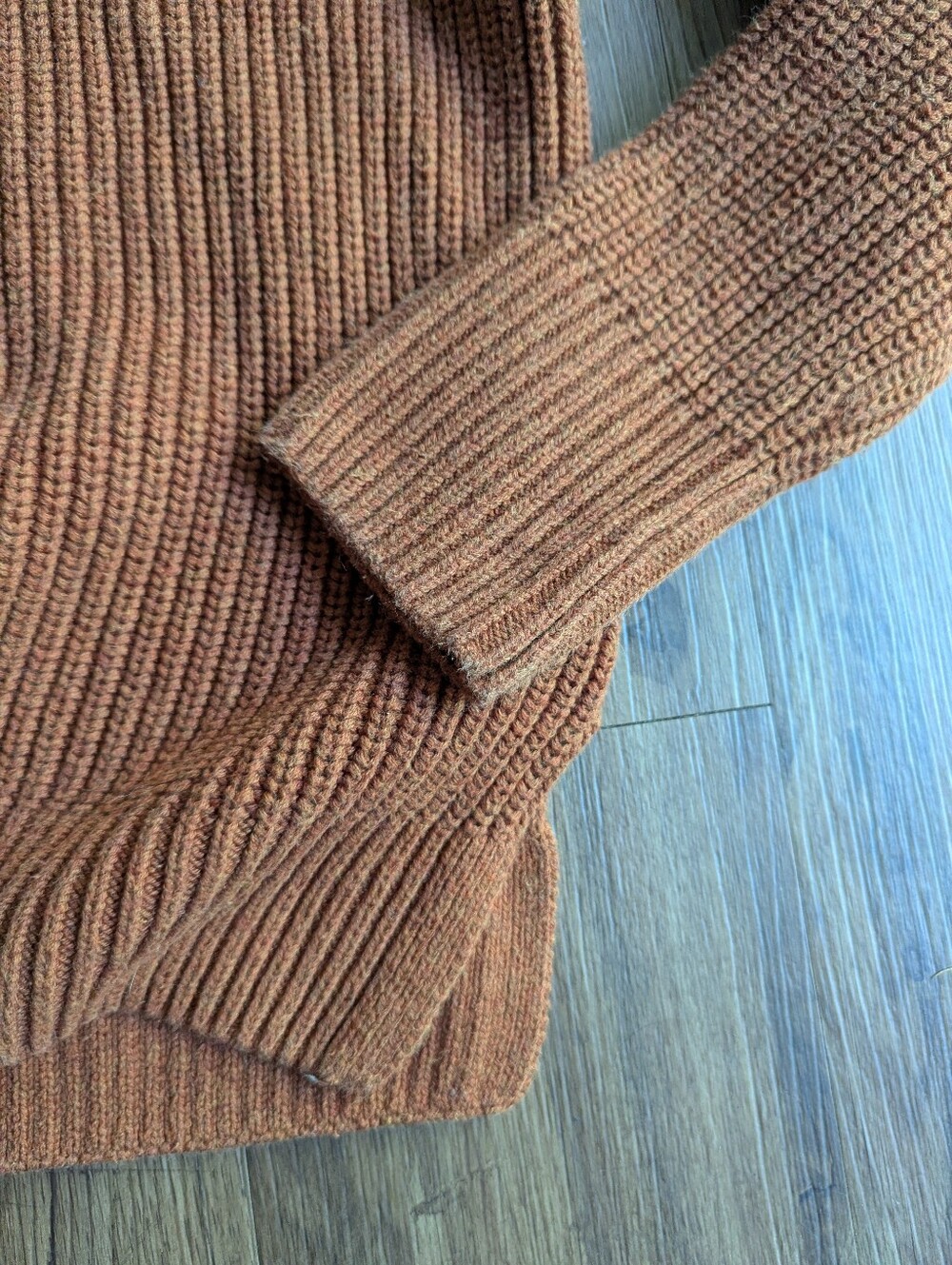 100% Cotton Cozy Ribbed Mock Neck Sweater - Rust Sz M - Picture 2 of 5